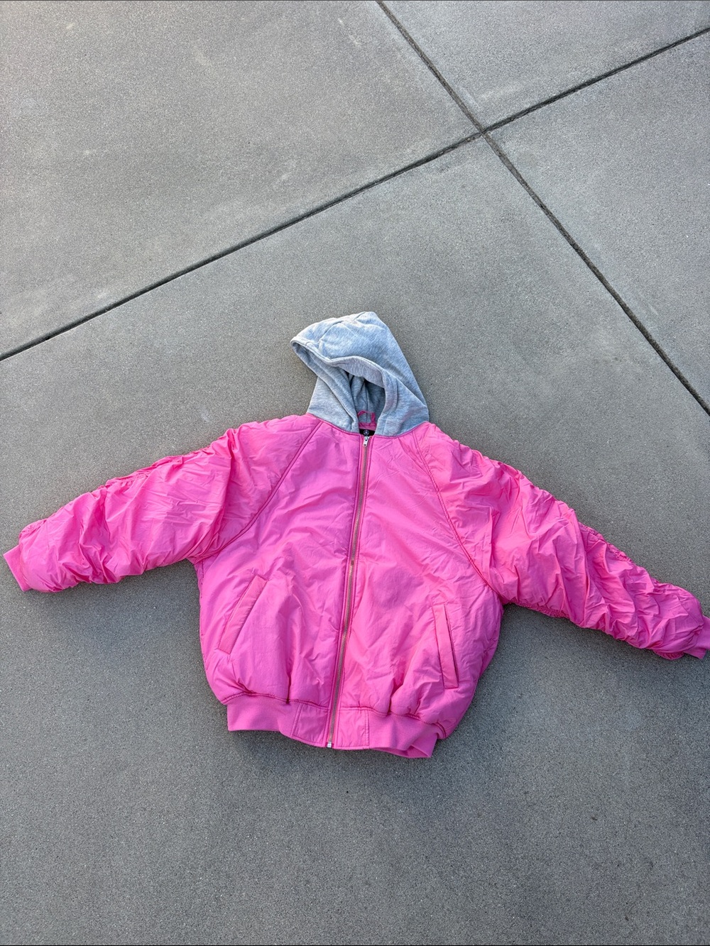 Missguided Hot Pink Puffa Jacket with Gray Hood